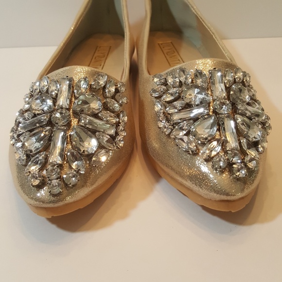 Lily Vanity Gold Rhinestone Embellished Flats - Picture 2 of 7